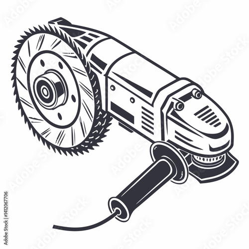 Monochrome Angle Grinder With Cut Off Wheel Industrial Equipment Design