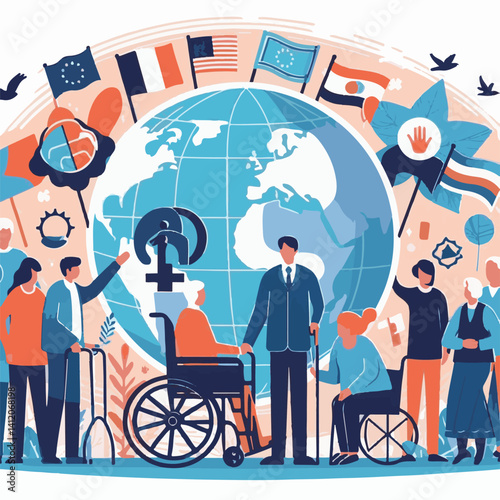 disability, day, international, illustration, people, world, vector, concept, care, banner, disabled, happy, disabilities, poster, awareness, health, national, sign, global, prevention, rights, month,