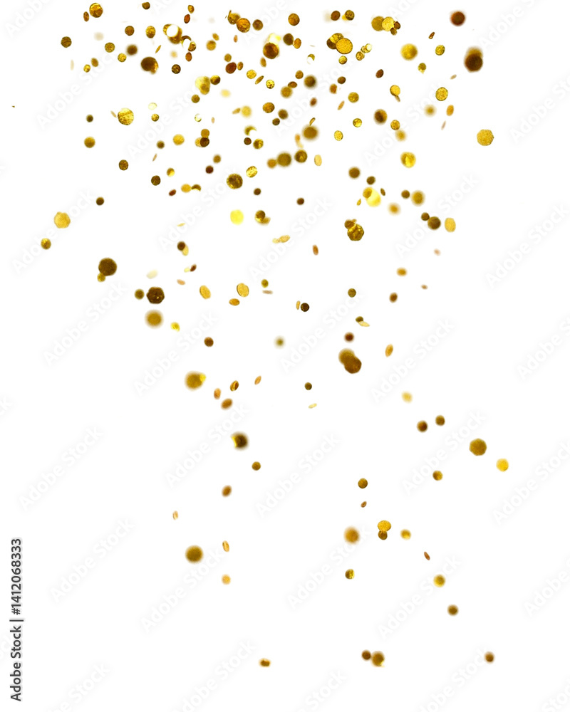 gold color confetti falling down on white gold color confetti falling down on white