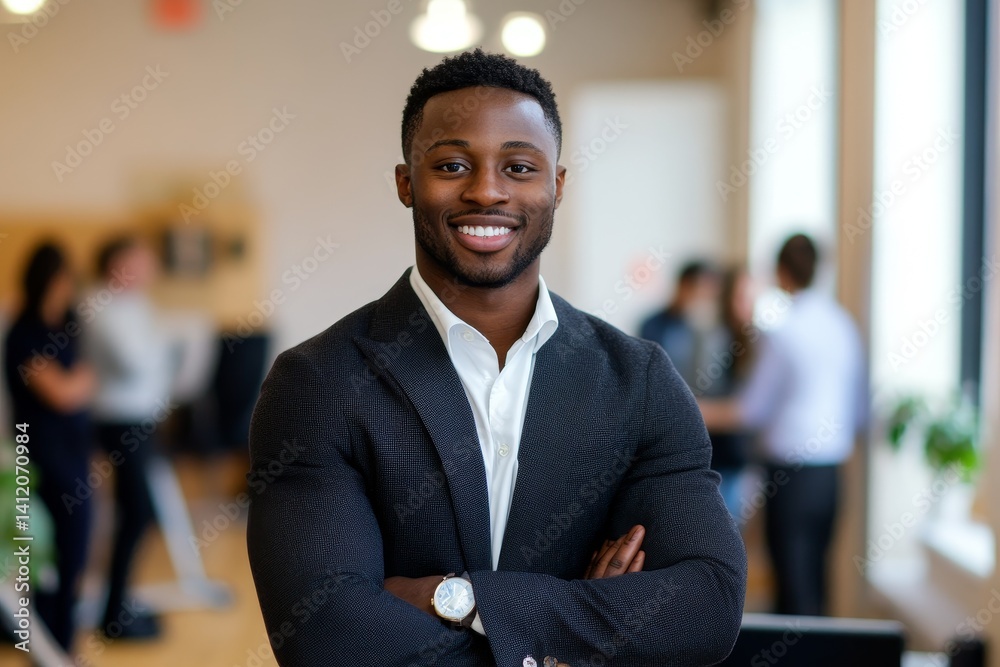 handsome smiling businessman in a suit standing in the office