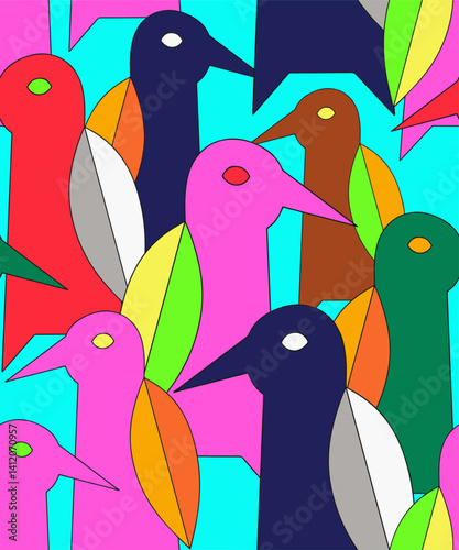 Abstract seamless background with colored birds, seagulls. Stylized natural forms of fauna, fashionable pattern for wallpaper or fabric and accessories.