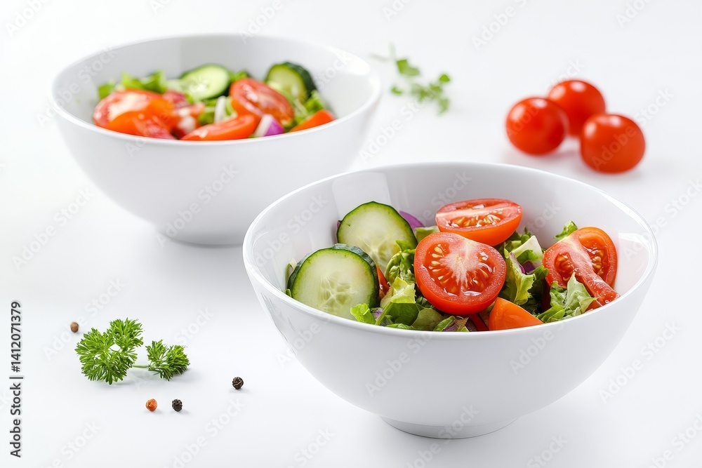 salad bowl with salad food isolated on a white background