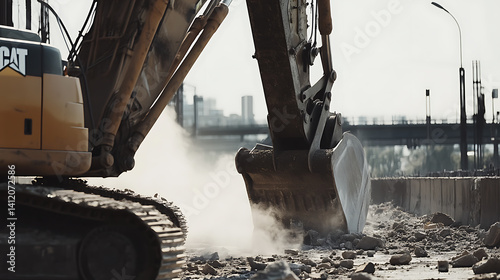 Demolition expert safely dismantling an old bridge structure. Featuring controlled demolition