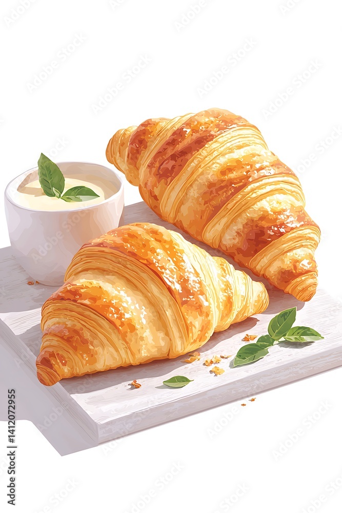 Fresh Croissants on a Board