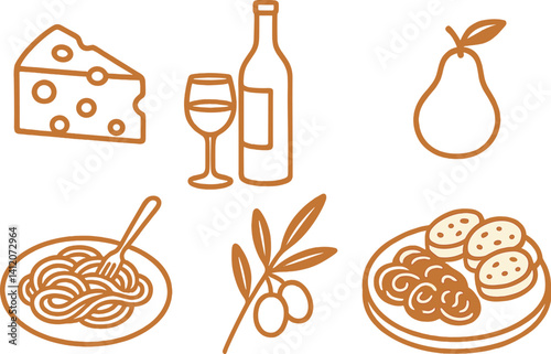 Mediterranean picnic art with cheese, wine, and olives for creative design