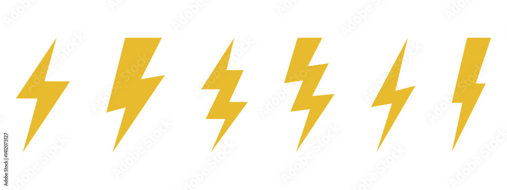 Vector electric lightning bolt logo set isolated on white background for electric power symbol, Vector electric lightning bolt logo set isolated on white background for electric power symbol,