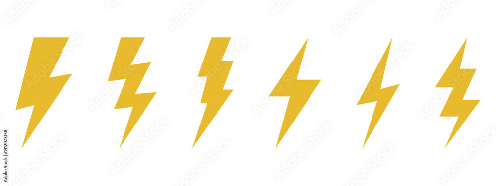 Vector electric lightning bolt logo set isolated on white background for electric power symbol, Vector electric lightning bolt logo set isolated on white background for electric power symbol,