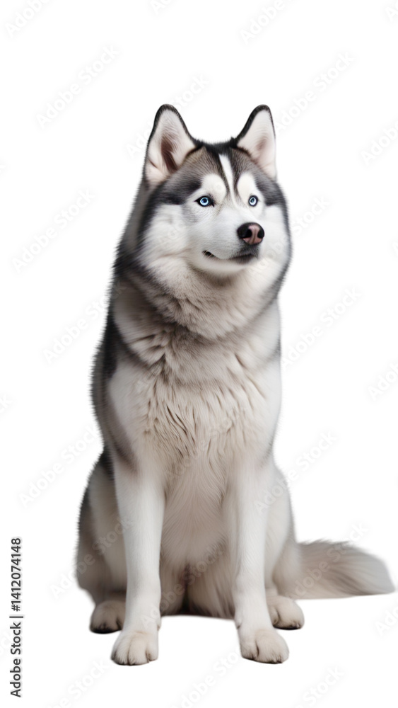 Siberian husky with blue eyes sitting calmly, isolated on white background Siberian husky with blue eyes sitting calmly, isolated on white background