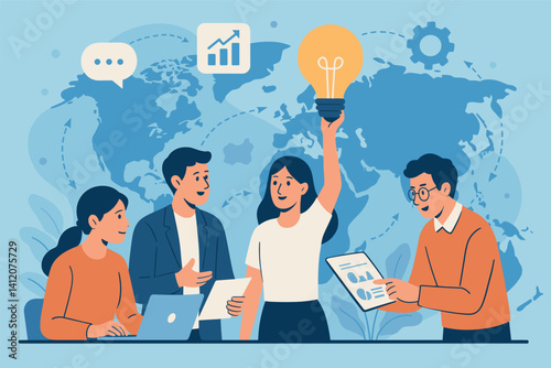Global teamwork and collaboration concept with professionals working together
