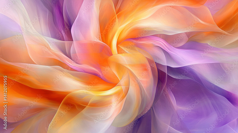 Obraz premium An abstract image showcasing swirling tendrils of smoke in a vibrant gradient of warm orange and cool purple