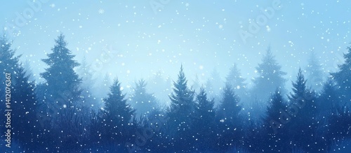 Snowy forest winter scene, falling snow, background