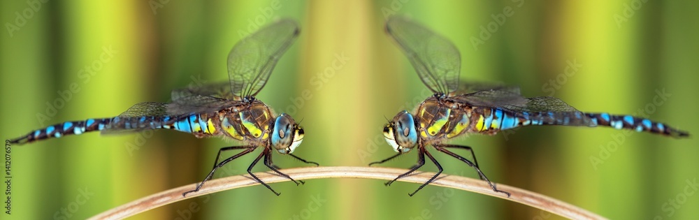 Migrant hawker dragonfly Aeshna mixta two dragonflies