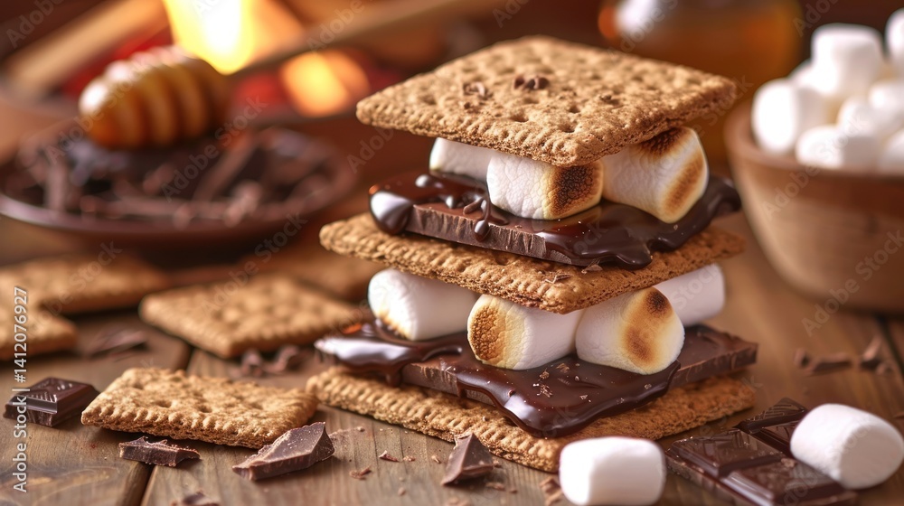 custom made wallpaper toronto digitalDelightful s'mores stacked high, ready to be enjoyed by the campfire at twilight