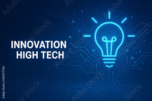 Bright Light Bulb Symbolizing Innovation in High Tech Industry on Digital Cir...