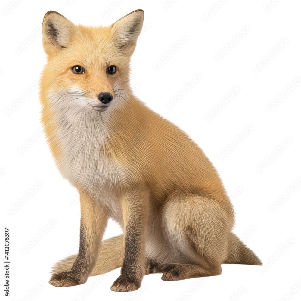 Fototapeta premium Realistic Portrait of a Curious Sitting Fox in Nature, isolated on transparent background.