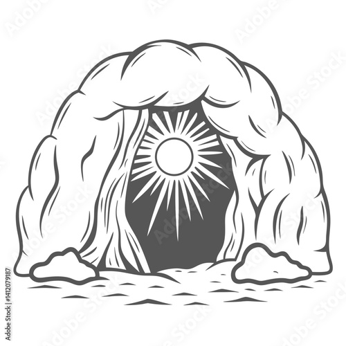 Sunlight Shining into Dark Cave Illustration