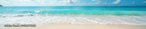 Gentle waves lap the Seychelles shore, creating soft foam, blue, beach, picture