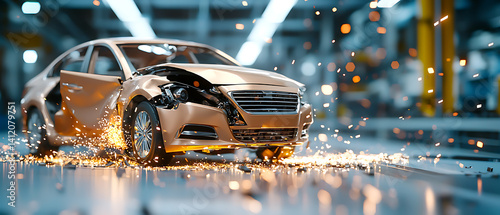 Crash test car analysis reinforced structure evaluation in automotive safety testing facility with detailed insights