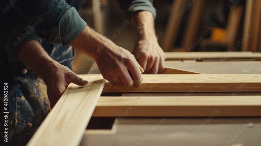 Carpenter assembling wood frames for doors. Featuring frame construction and custom woodworking Carpenter assembling wood frames for doors. Featuring frame construction and custom woodworking