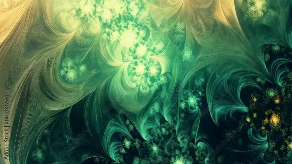 Abstract Swirling Green and Gold Fractal Art Celestial Nebula Abstract Swirling Green and Gold Fractal Art Celestial Nebula