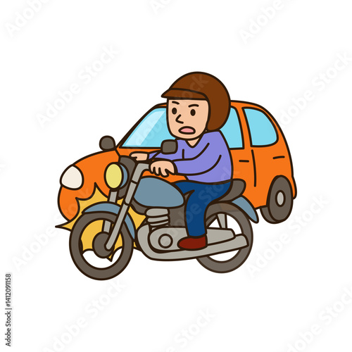 traffic accident. car motorcycle bicycle crash on road