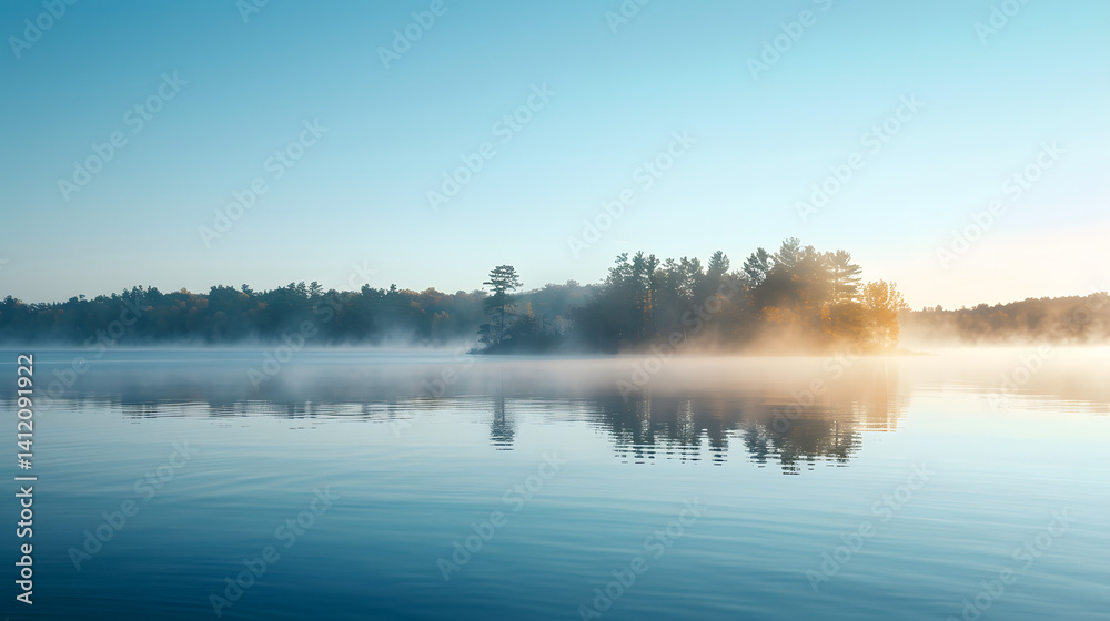 Scenic view of blue Trout Lake and island in northern Minnesota, serene landscape photography Scenic view of blue Trout Lake and island in northern Minnesota, serene landscape photography