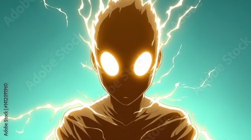 A character undergoes a stunning power-up transformation, emitting bright energy all around