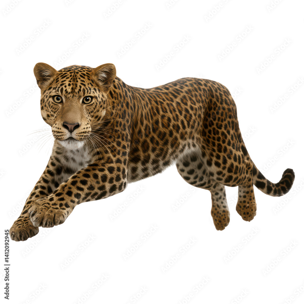 Leopard in Motion, Captivating Wildlife Close Up View, isolated on transparent background. Leopard in Motion, Captivating Wildlife Close Up View, isolated on transparent background.