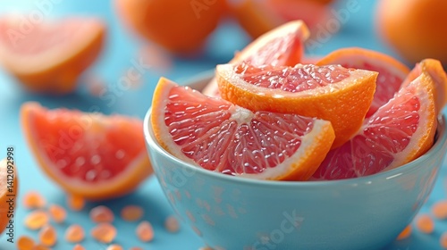Brightly colored citrus slices in a bowl create a refreshing fruit display
