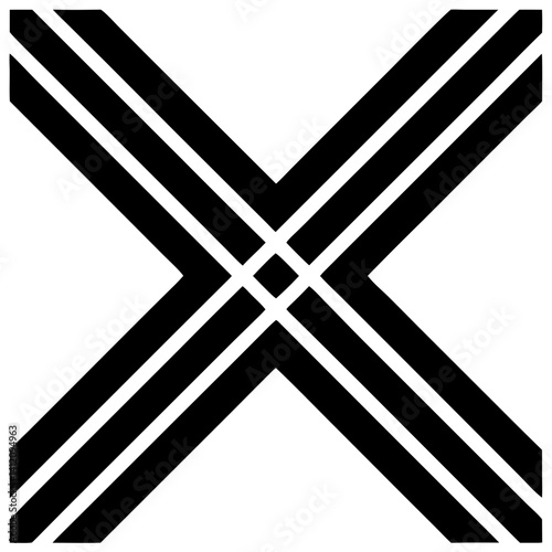 Black and white cross and check mark symbols with metallic sword and medieval design elements