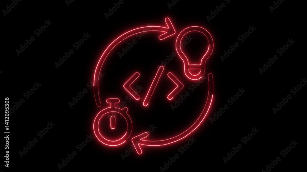 Glowing neon Implementation icon isolated on black background. HD Video motion graphic animation Glowing neon Implementation icon isolated on black background. HD Video motion graphic animation