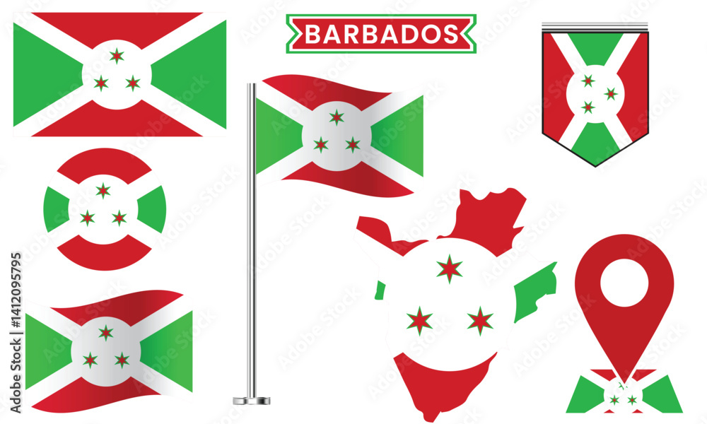 Fototapeta premium Burundi Flag Icon Set, Vector Map, Badge, Pin & Waving Flag Collection