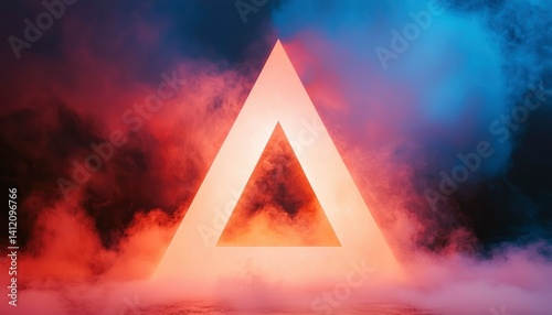 Geometric Triangle Illuminating Dark Smokey Area with Red & Blue Colors Overlayed