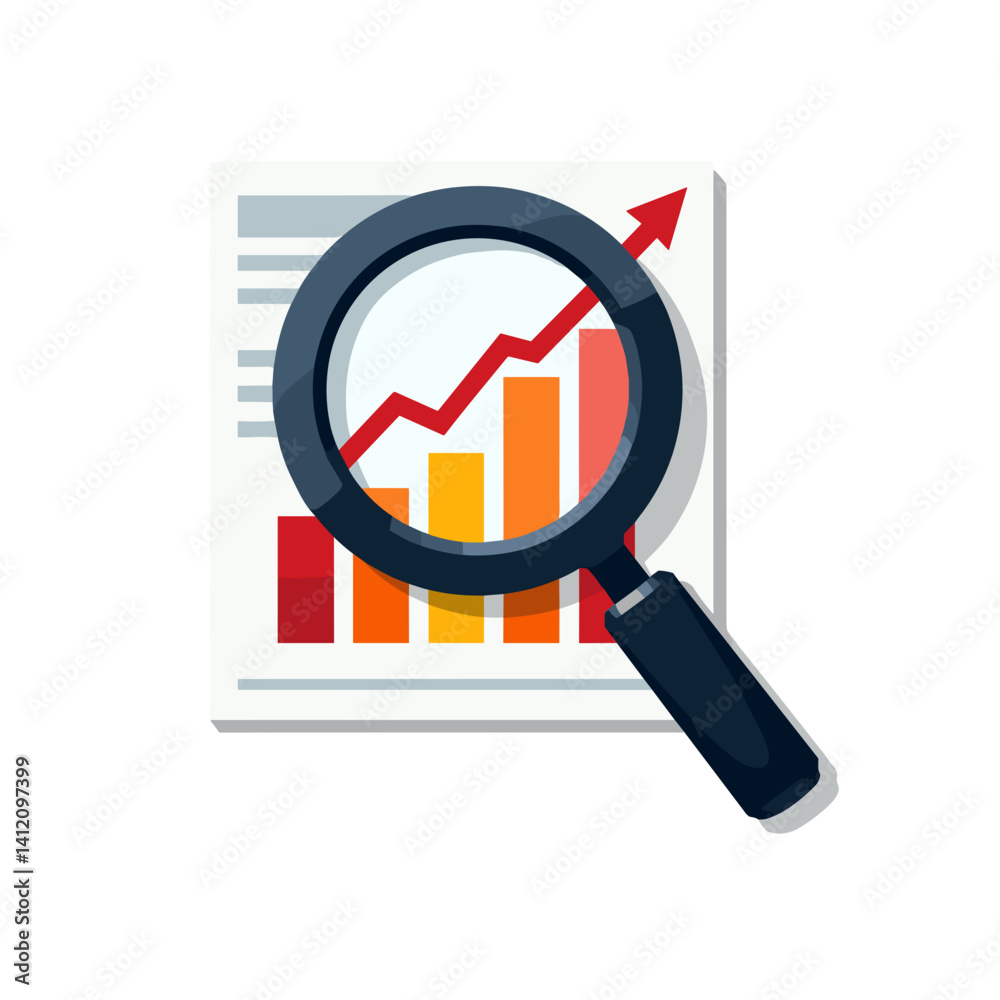 Magnifying glass analyzing growth chart, clarity in data insights Magnifying glass analyzing growth chart, clarity in data insights