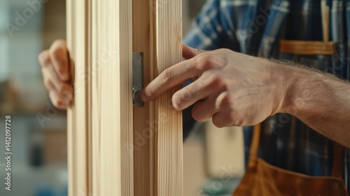 Wallpaper Mural Carpenter installing a wooden door frame. Featuring craftsmanship and precision Torontodigital.ca