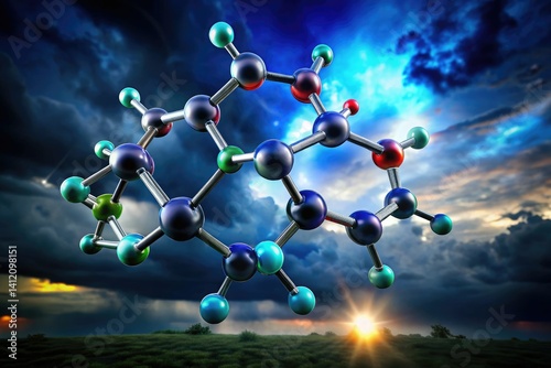 3D Simazine Molecular Structure, Triazine Herbicide, Night Photography, Chemical Formula, Molecular Model,  White Background,  Science, Chemistry,  Agriculture photo