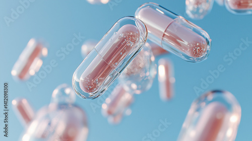 Transparent Floating Pharmaceutical Capsule Pills for Medical and Healthcare Branding