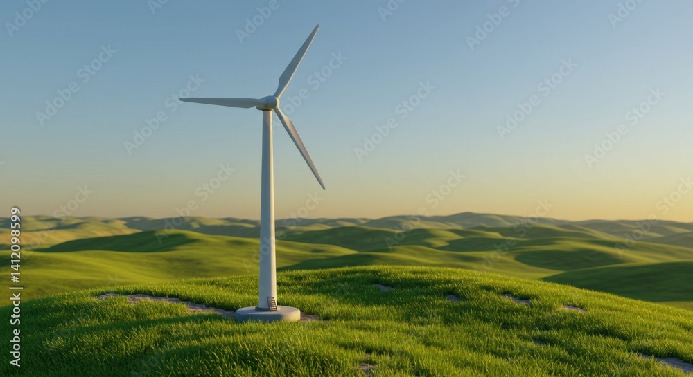 Serene Wind Turbine on Rolling Green Hills: A Symbol of Sustainable Energy and Environmental Harmony Serene Wind Turbine on Rolling Green Hills: A Symbol of Sustainable Energy and Environmental Harmony