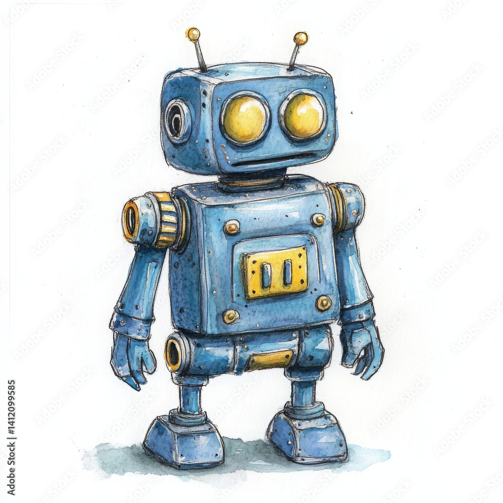 Fototapeta premium blue robot is excited and ready for adventure, full of curiousity