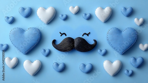 Blue and White Hearts with Mustache for Father’s Day Celebration

