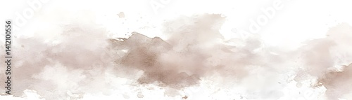 A horizontal abstract watercolor painting with muted taupe and beige tones.