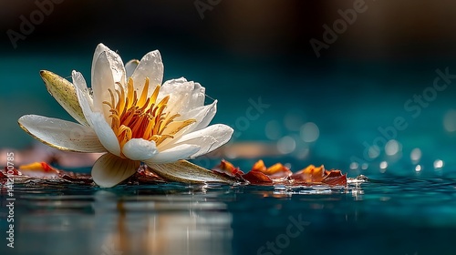White lotus flower on water