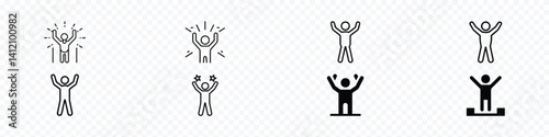 winning icon, Success and Happiness Vector Icon Set, man with raised arms icon, a person with arms raised in celebration, person with open hands symbol