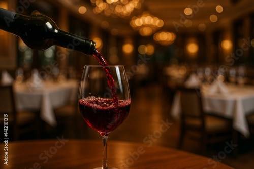 Pouring Red Wine Into a Glass at an Elegant Dining Occasion in a Luxurious Re...