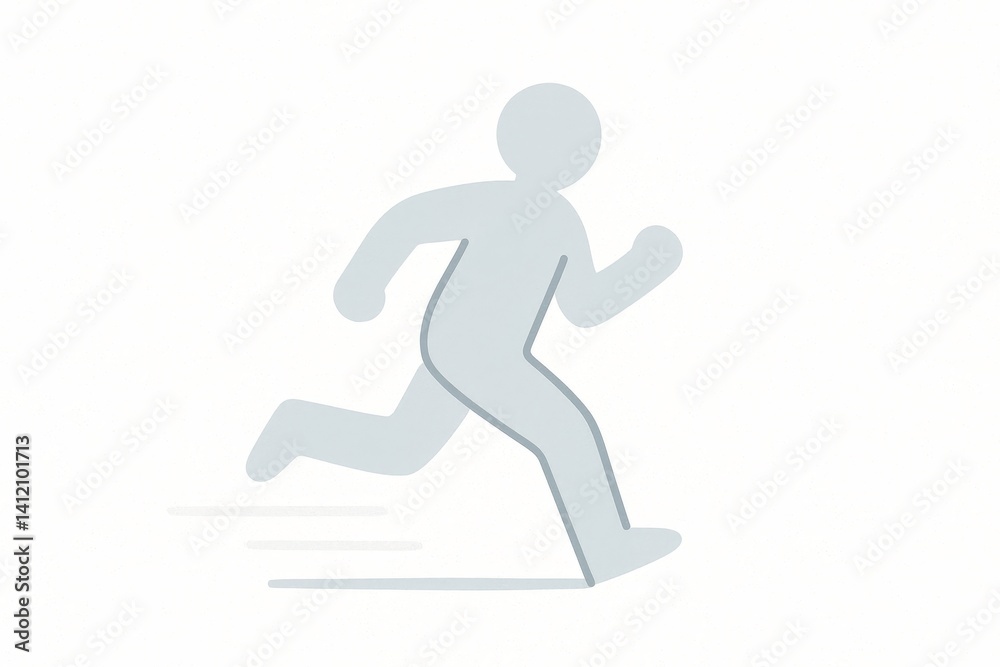 Simplified running figure in pastel gray against light background Simplified running figure in pastel gray against light background