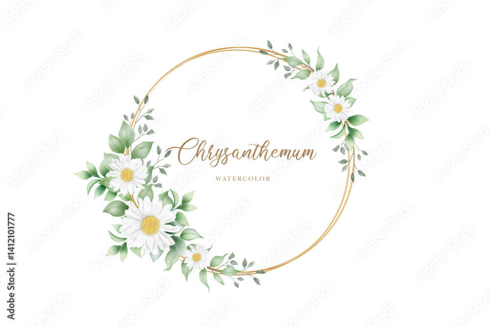 Watercolor white daisy wreath illustration
