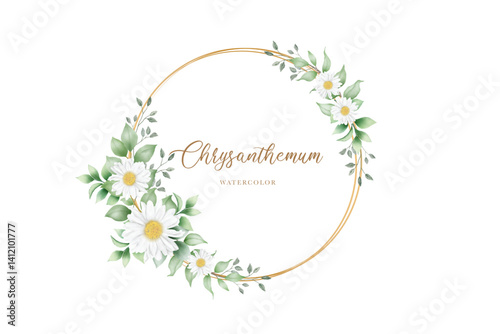 Watercolor white daisy wreath illustration