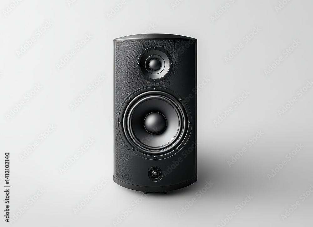 High-quality hyper-realistic loudspeaker isolated on a clean white background showcasing detailed modern audio equipment design High-quality hyper-realistic loudspeaker isolated on a clean white background showcasing detailed modern audio equipment design