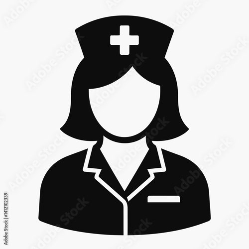 Minimalist Nurse Silhouette Icon – Black and White Medical Vector Design

