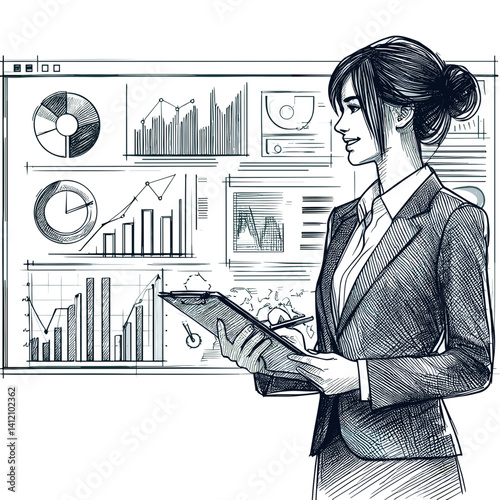 Businesswoman analyzing data charts in a professional environment  